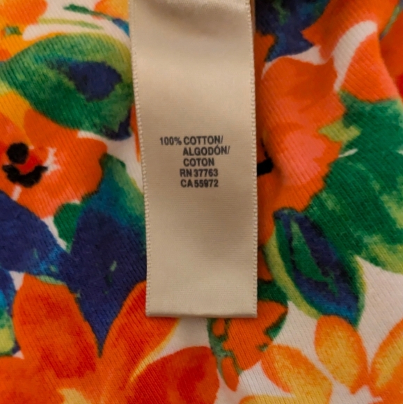 Rafaella Bright Vibrant Cotton Floral Top with Metal Embellishment Orange Red, L - Picture 6 of 8